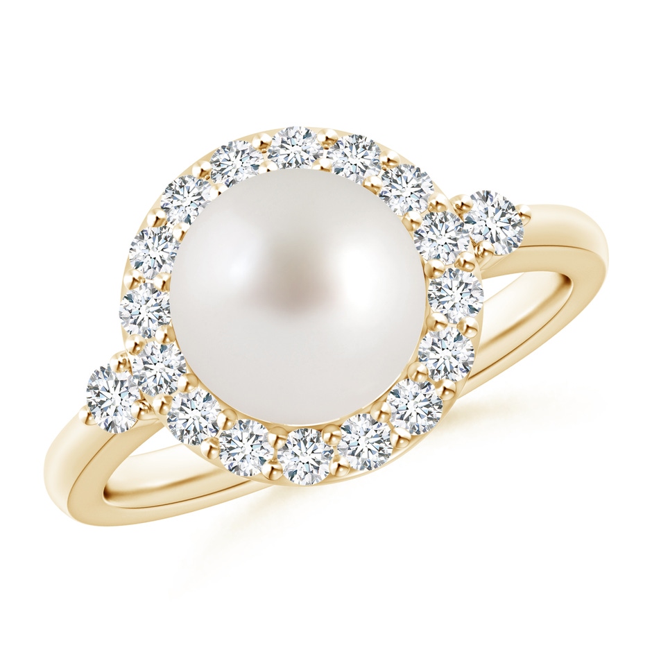 8mm AAA South Sea Pearl Halo Engagement Ring in Yellow Gold 