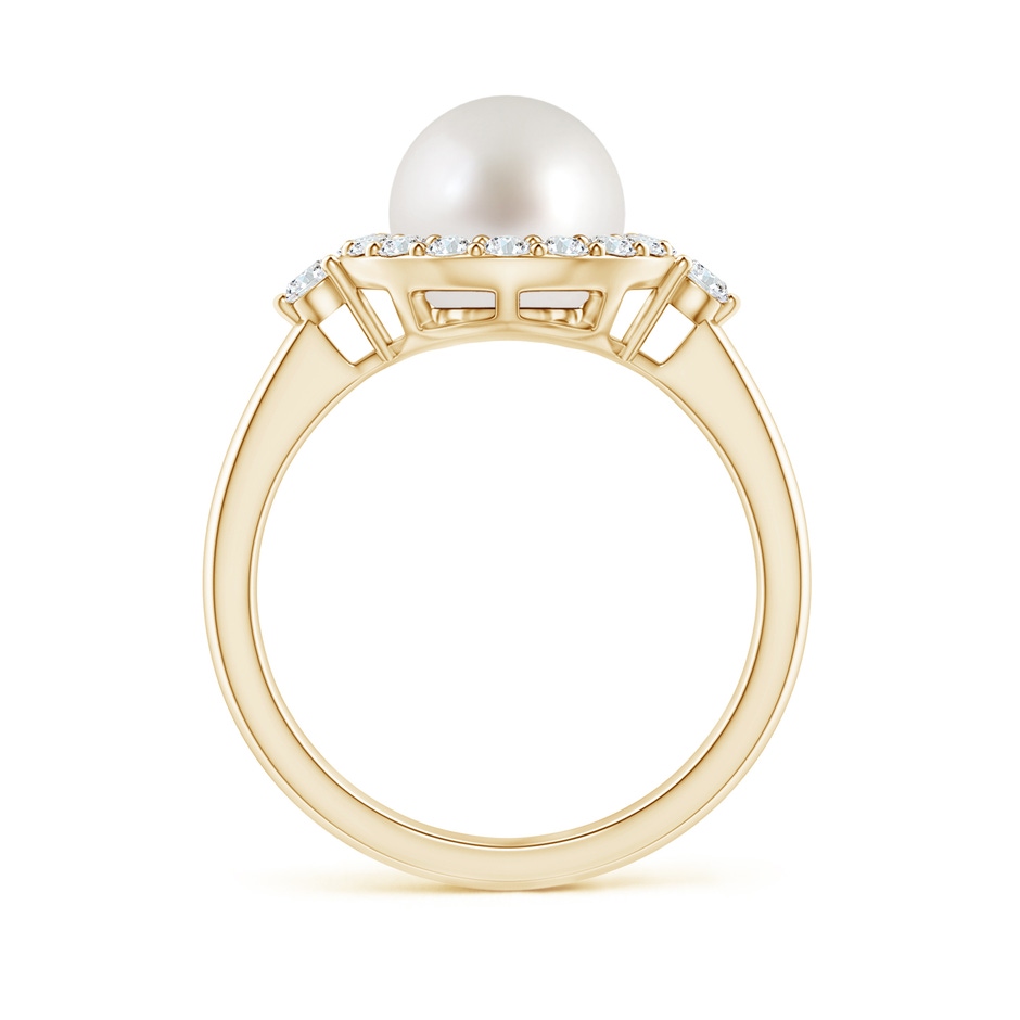 8mm AAA South Sea Pearl Halo Engagement Ring in Yellow Gold side 1