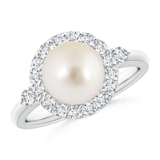 8mm AAAA South Sea Pearl Halo Engagement Ring in White Gold