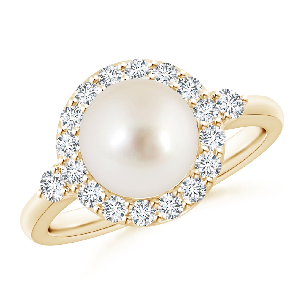 8mm AAAA South Sea Pearl Halo Engagement Ring in Yellow Gold