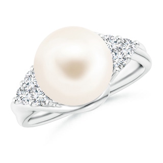 10mm AAA Freshwater Pearl Bypass Ring with Diamond Trio in White Gold