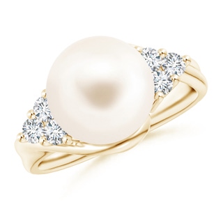 10mm AAA Freshwater Pearl Bypass Ring with Diamond Trio in Yellow Gold