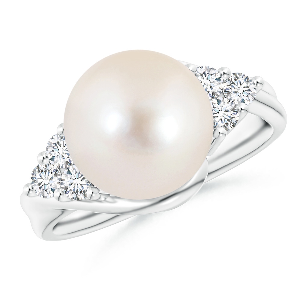 10mm AAAA Freshwater Pearl Bypass Ring with Diamond Trio in P950 Platinum