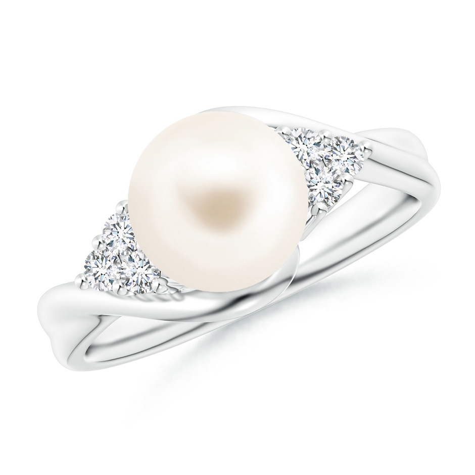 8mm AAA Freshwater Pearl Bypass Ring with Diamond Trio in P950 Platinum 