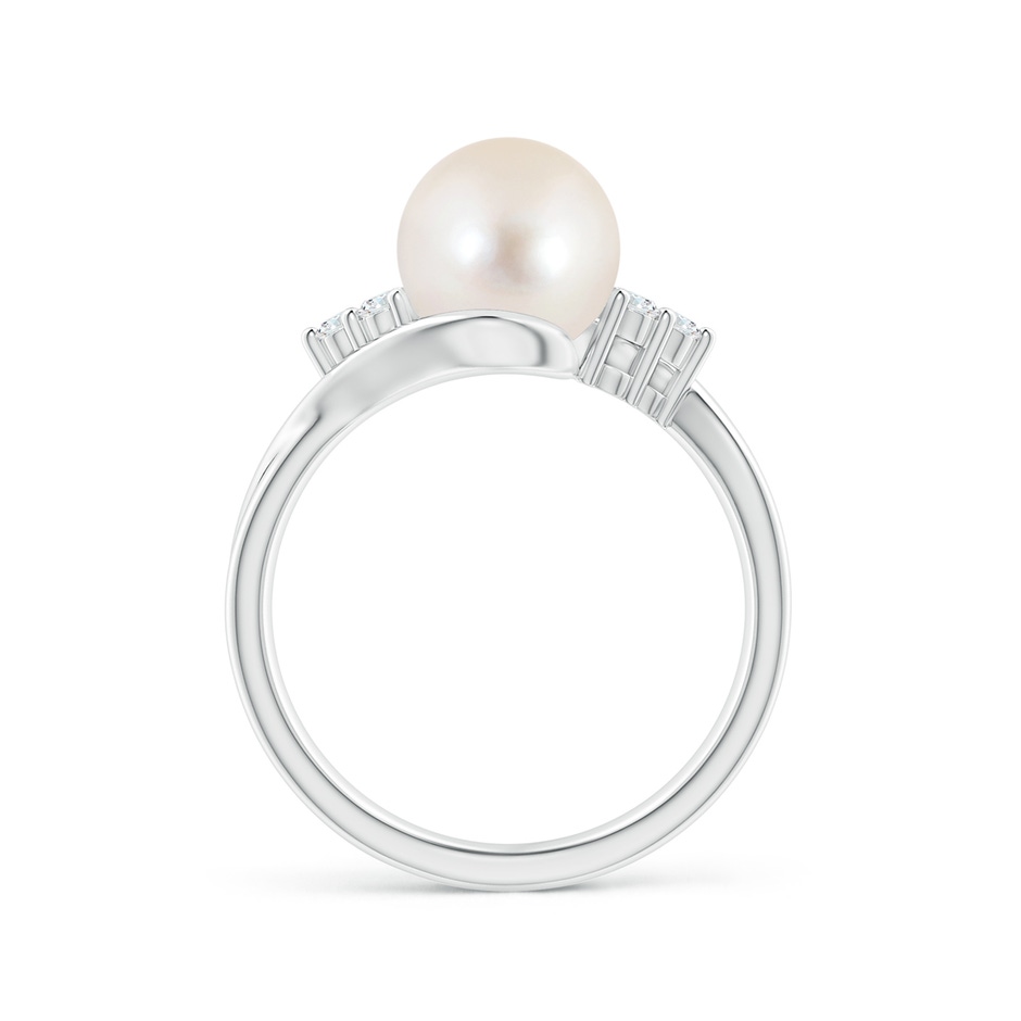 8mm AAAA Freshwater Pearl Bypass Ring with Diamond Trio in White Gold side 1