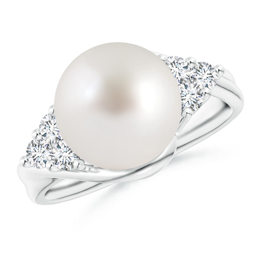 10mm AAA South Sea Pearl Bypass Ring with Diamond Trio in White Gold