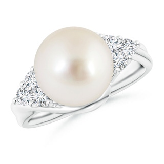 10mm AAAA South Sea Pearl Bypass Ring with Diamond Trio in P950 Platinum