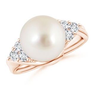 10mm AAAA South Sea Pearl Bypass Ring with Diamond Trio in Rose Gold