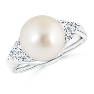 10mm AAAA South Sea Pearl Bypass Ring with Diamond Trio in White Gold