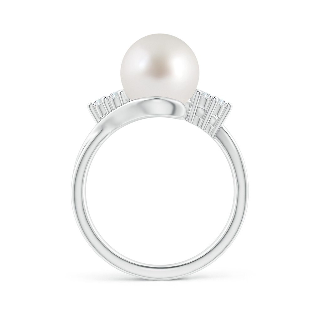 9mm AAA South Sea Pearl Bypass Ring with Diamond Trio in White Gold Side 1