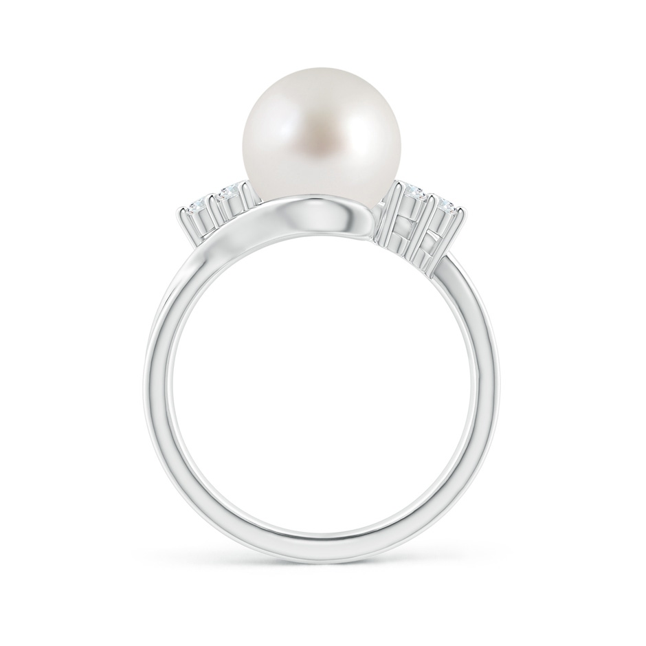 9mm AAA South Sea Pearl Bypass Ring with Diamond Trio in White Gold side 1