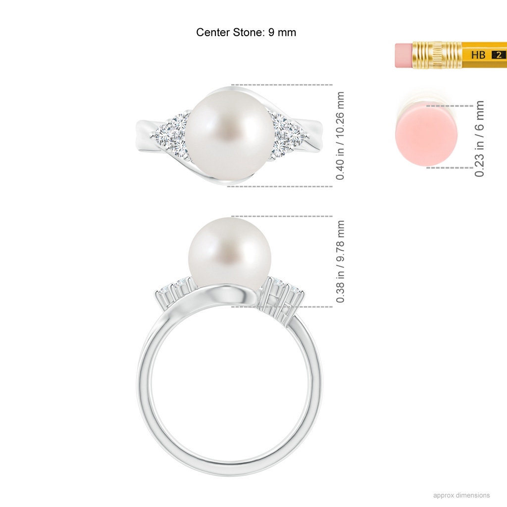 9mm AAA South Sea Pearl Bypass Ring with Diamond Trio in White Gold Ruler