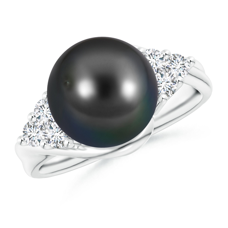10mm AA Tahitian Pearl Bypass Ring with Diamond Trio in White Gold 