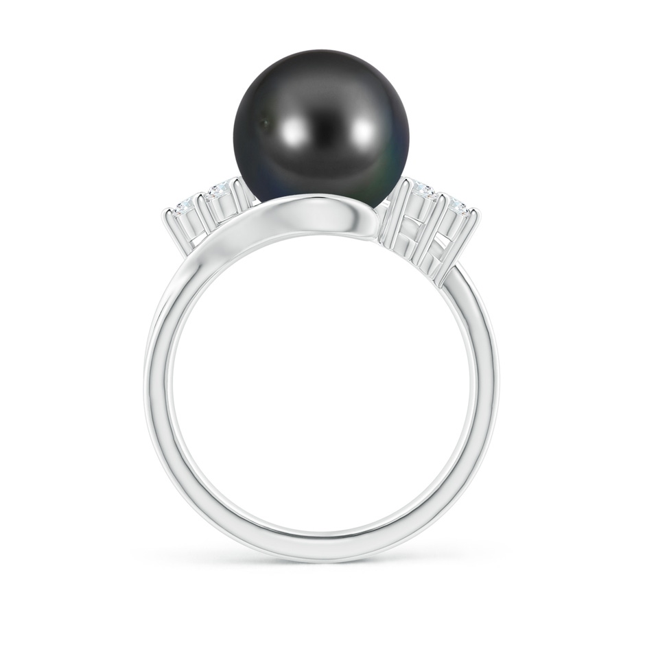 10mm AA Tahitian Pearl Bypass Ring with Diamond Trio in White Gold side 1