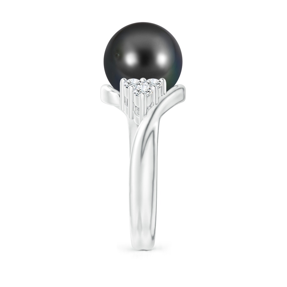 10mm AA Tahitian Pearl Bypass Ring with Diamond Trio in White Gold side 2