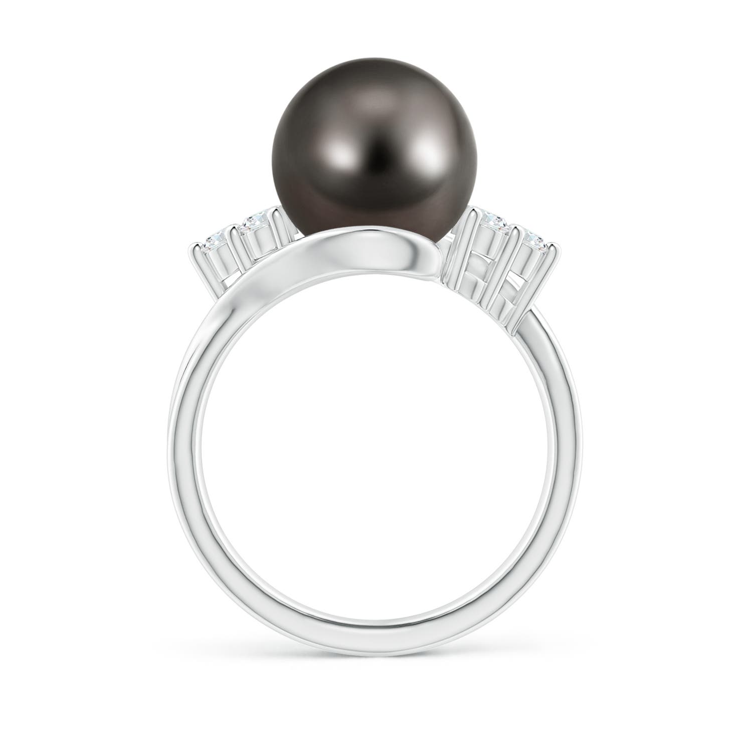 10mm AAA Tahitian Pearl Bypass Ring with Diamond Trio in White Gold