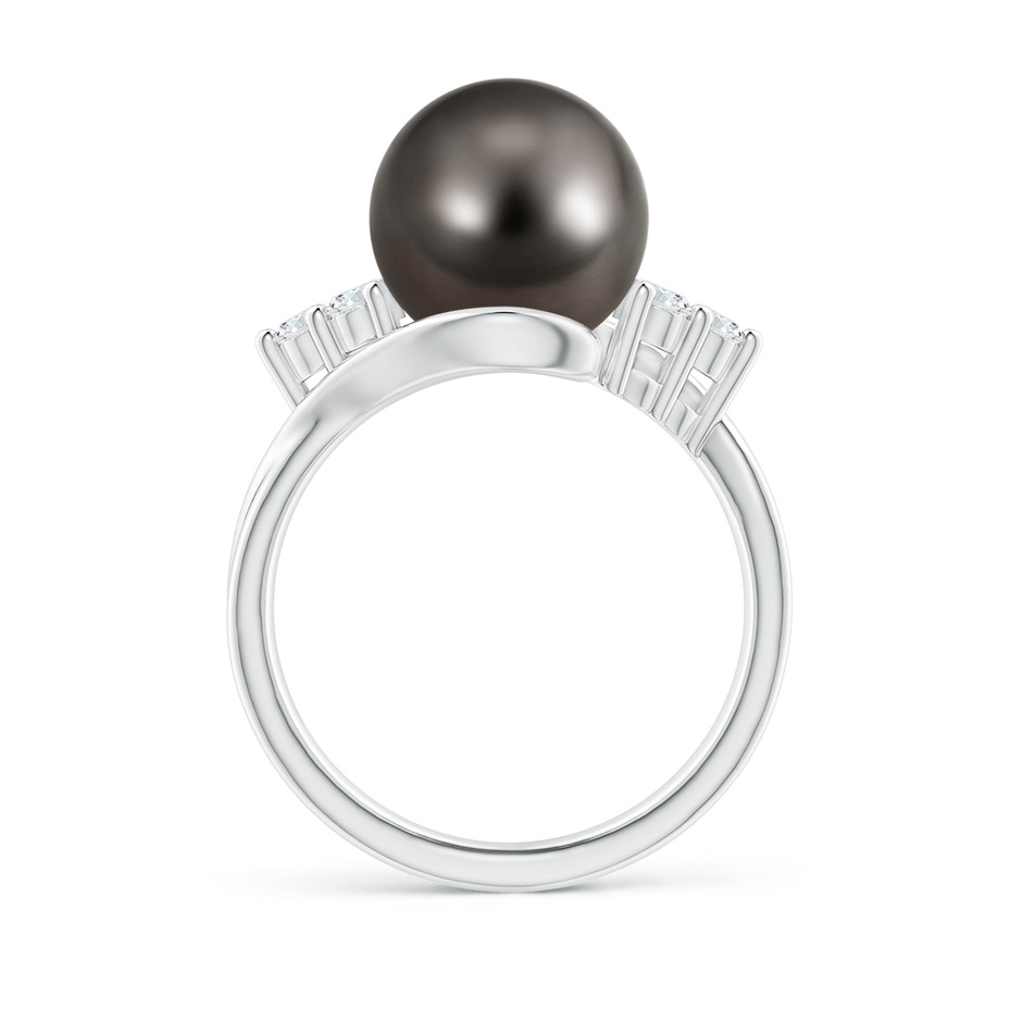 10mm AAA Tahitian Pearl Bypass Ring with Diamond Trio in White Gold side 1