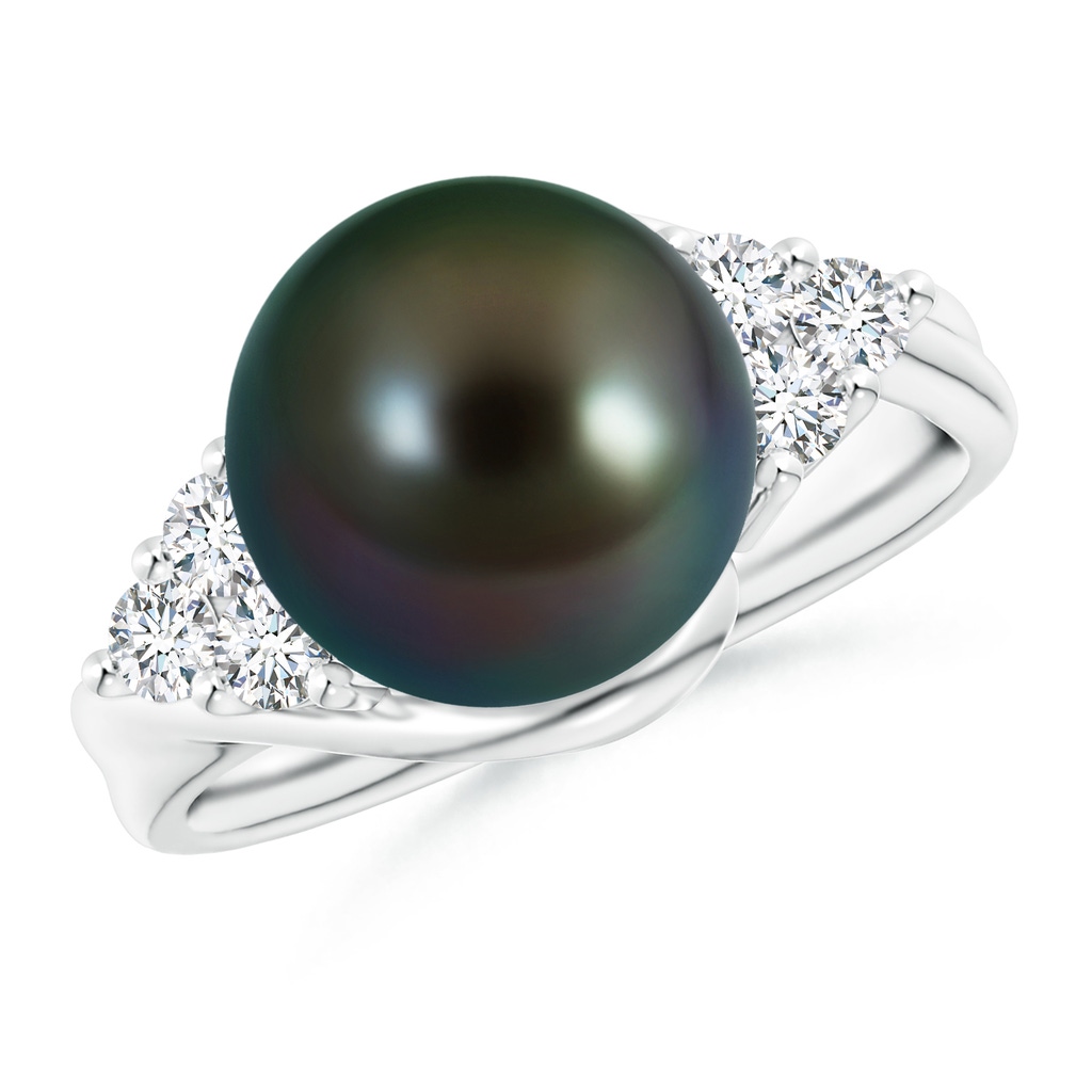 10mm AAAA Tahitian Pearl Bypass Ring with Diamond Trio in P950 Platinum