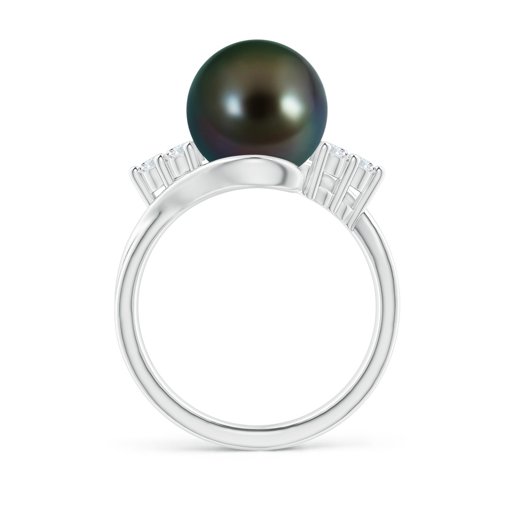 10mm AAAA Tahitian Pearl Bypass Ring with Diamond Trio in P950 Platinum Side 1