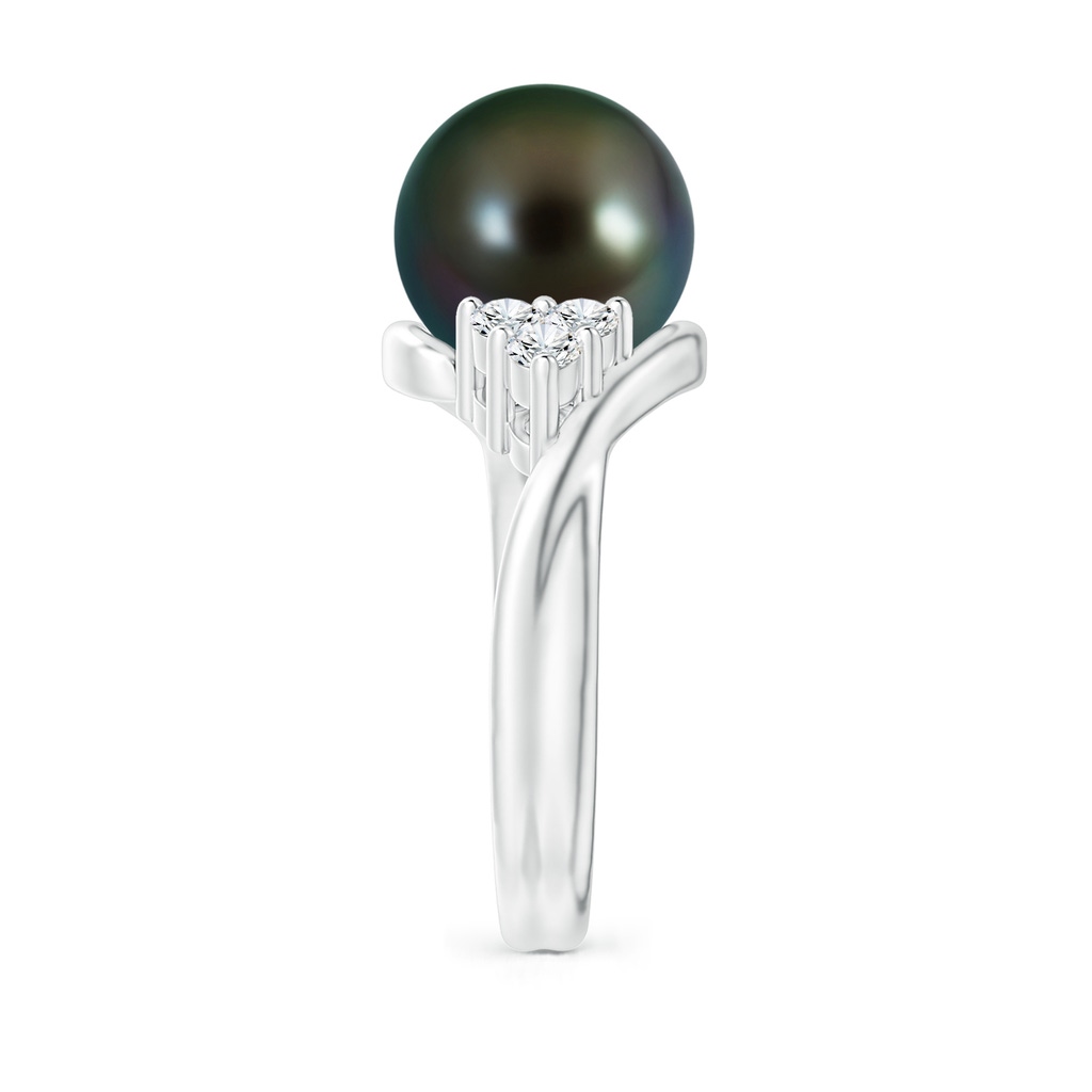 10mm AAAA Tahitian Pearl Bypass Ring with Diamond Trio in P950 Platinum Side 2