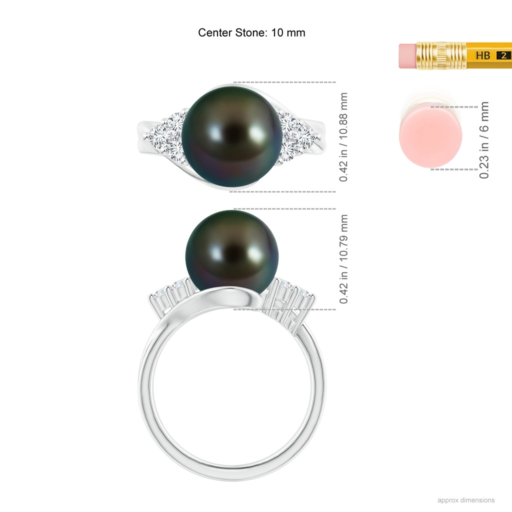 10mm AAAA Tahitian Pearl Bypass Ring with Diamond Trio in P950 Platinum Ruler