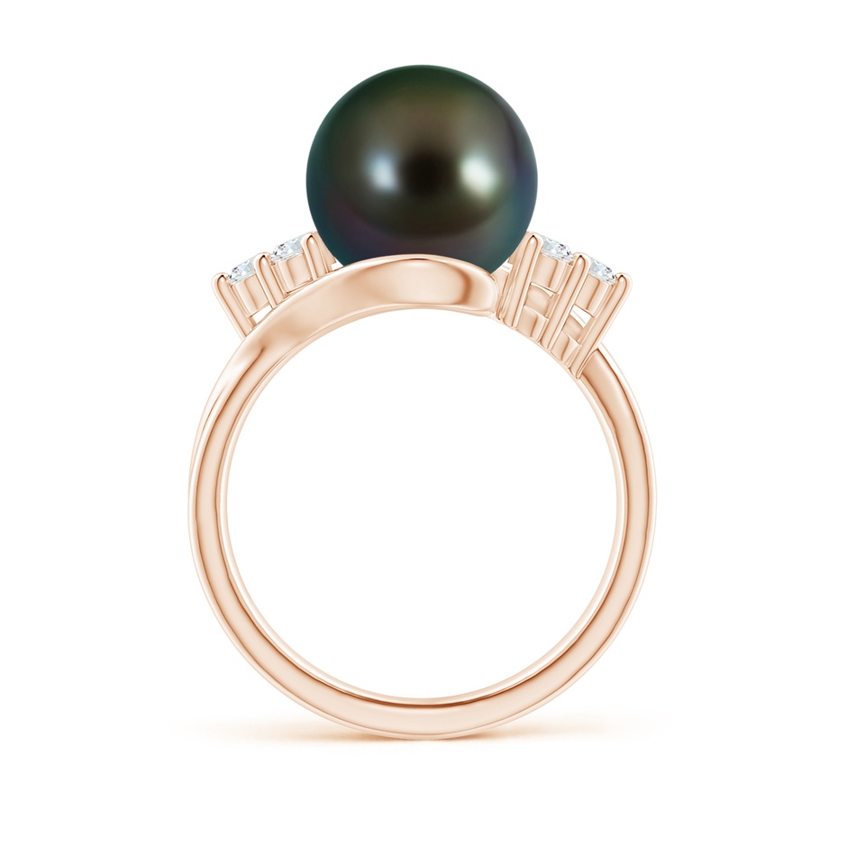 10mm AAAA Tahitian Pearl Bypass Ring with Diamond Trio in Rose Gold side 1