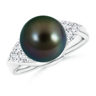 10mm AAAA Tahitian Pearl Bypass Ring with Diamond Trio in White Gold