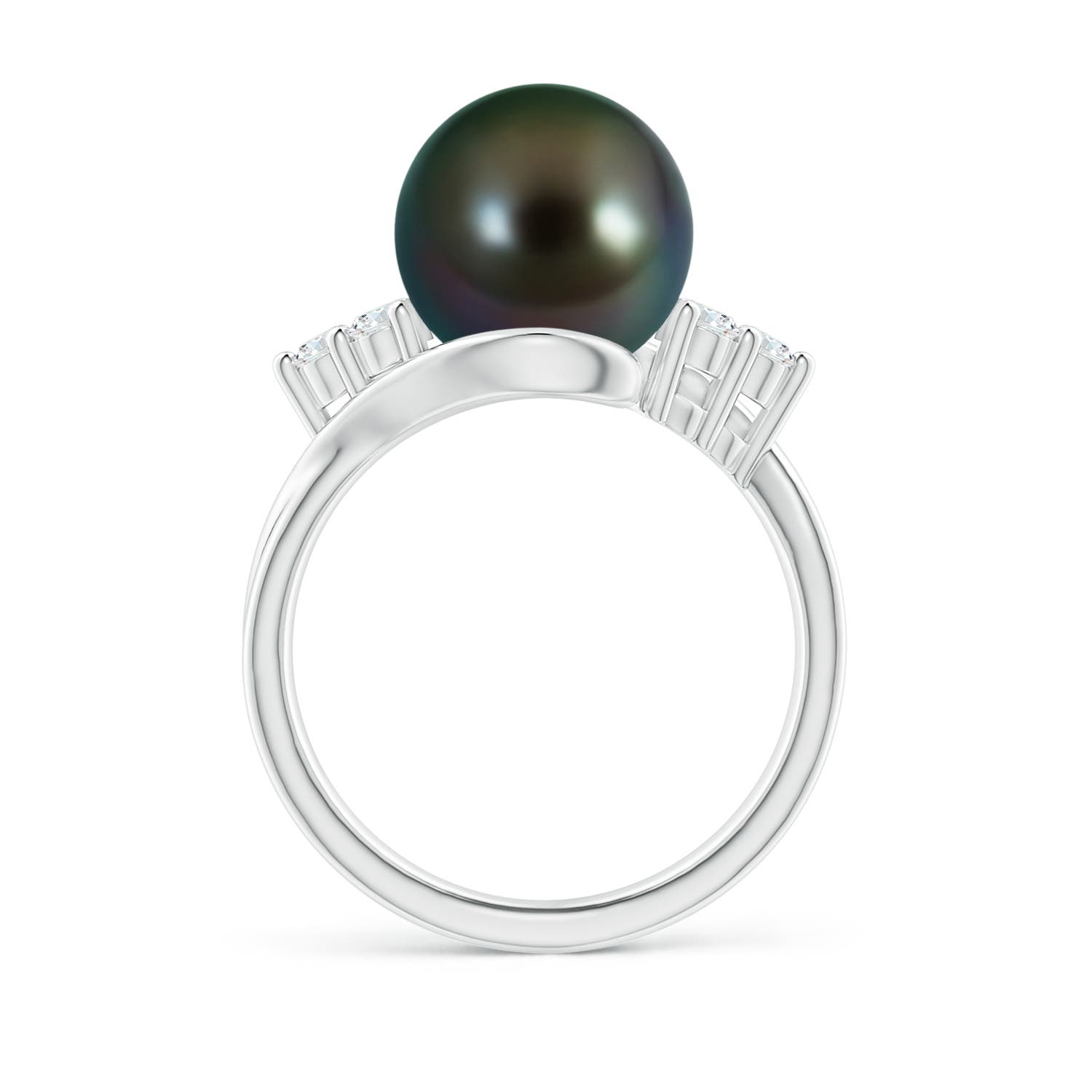 10mm AAAA Tahitian Pearl Bypass Ring with Diamond Trio in White Gold