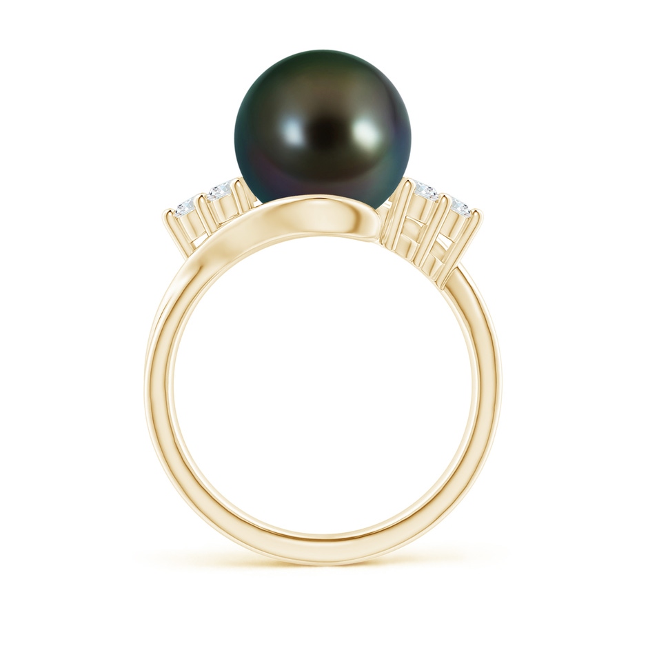 10mm AAAA Tahitian Pearl Bypass Ring with Diamond Trio in Yellow Gold side 1