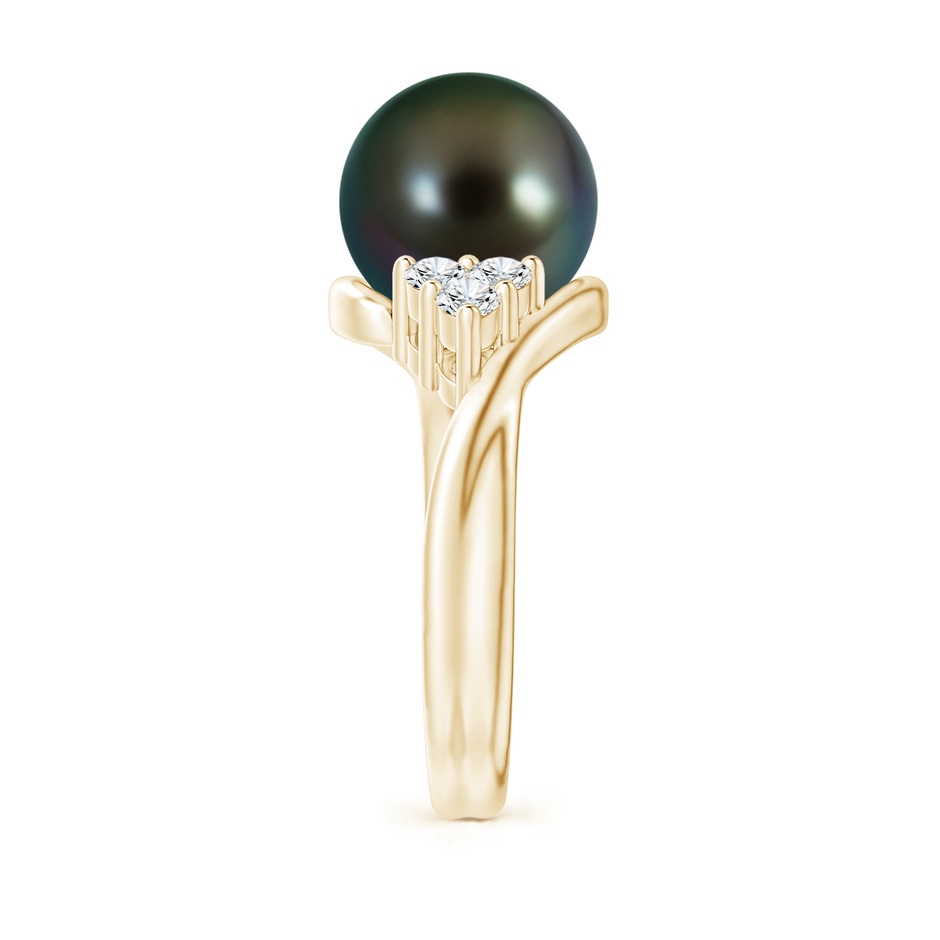 10mm AAAA Tahitian Pearl Bypass Ring with Diamond Trio in Yellow Gold side 2