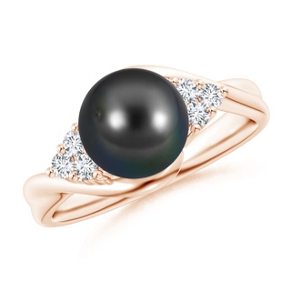 8mm AA Tahitian Pearl Bypass Ring with Diamond Trio in Rose Gold