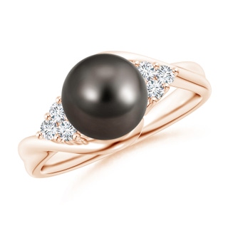 8mm AAA Tahitian Pearl Bypass Ring with Diamond Trio in Rose Gold