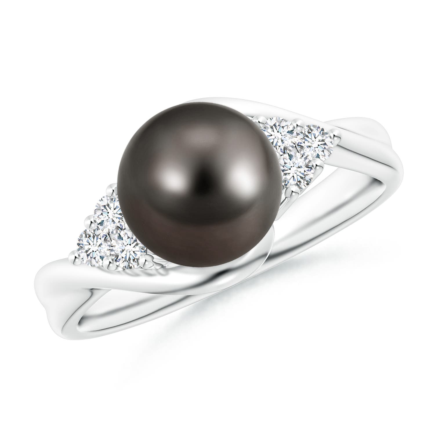 8mm AAA Tahitian Pearl Bypass Ring with Diamond Trio in White Gold