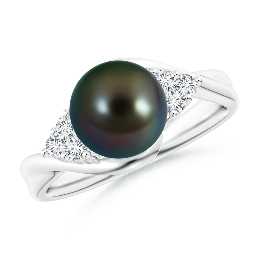 8mm AAAA Tahitian Pearl Bypass Ring with Diamond Trio in White Gold