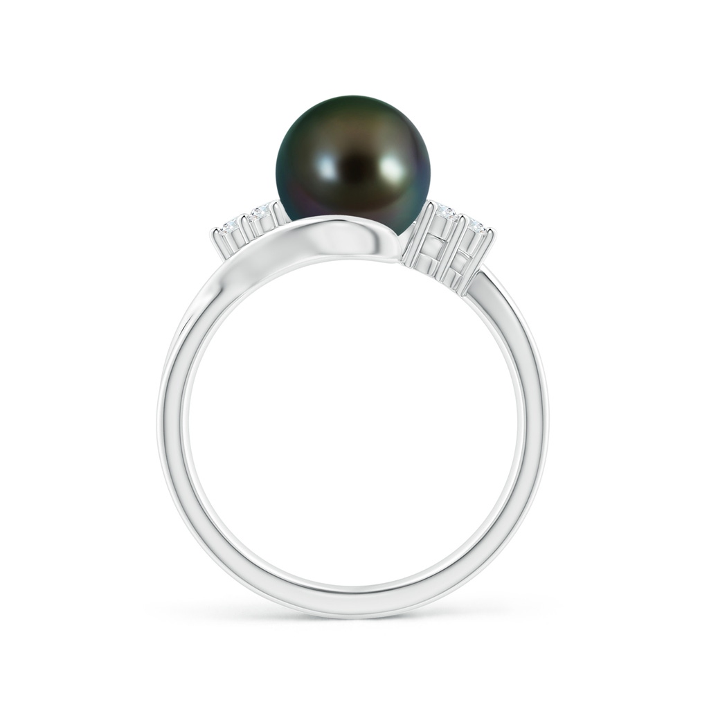 8mm AAAA Tahitian Pearl Bypass Ring with Diamond Trio in White Gold Side 1