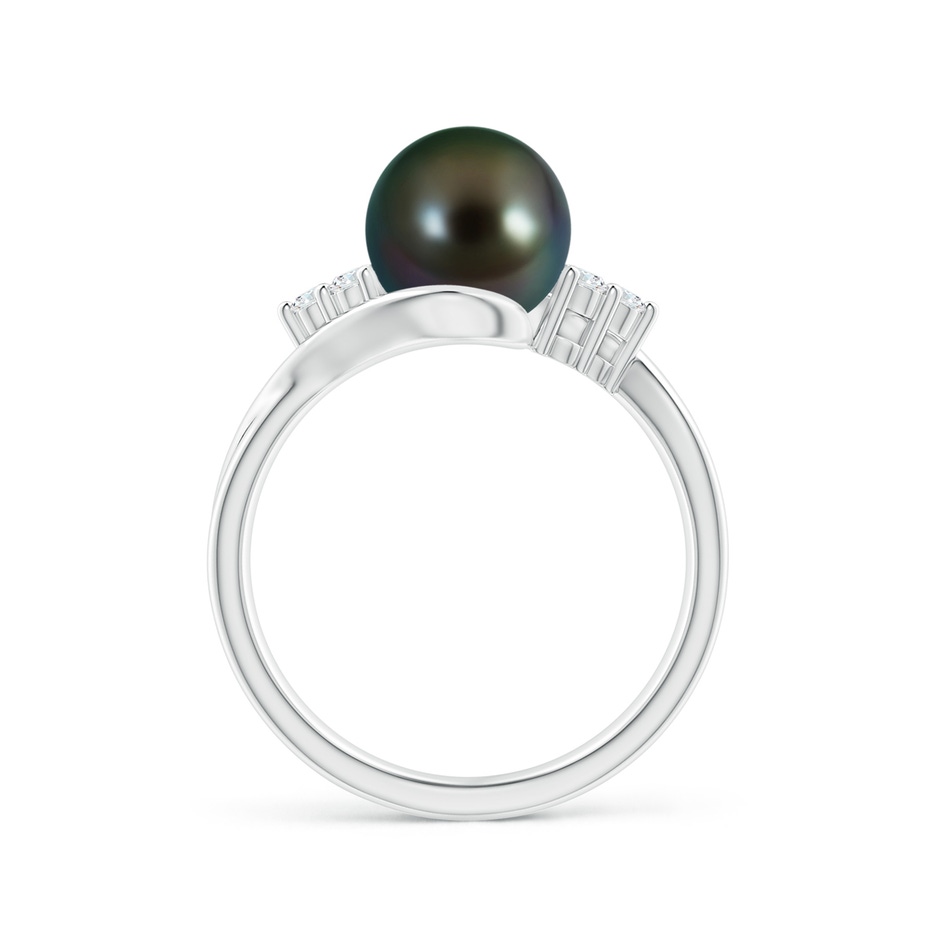 8mm AAAA Tahitian Pearl Bypass Ring with Diamond Trio in White Gold side 1