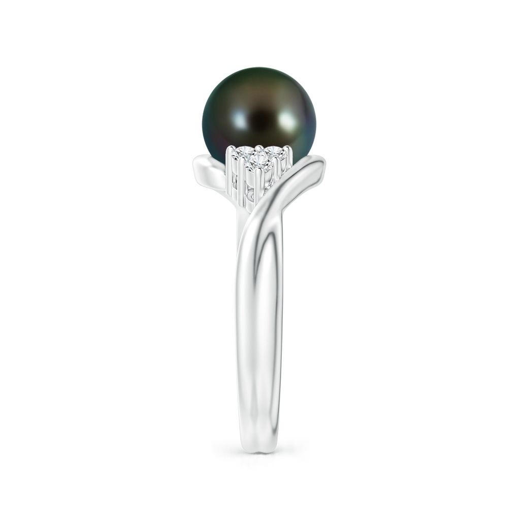 8mm AAAA Tahitian Pearl Bypass Ring with Diamond Trio in White Gold Side 2
