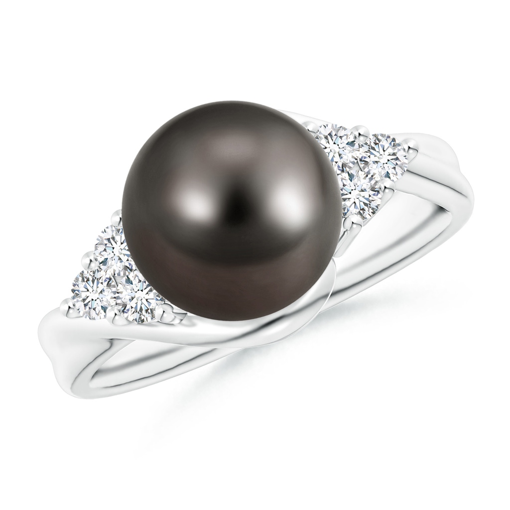 9mm AAA Tahitian Pearl Bypass Ring with Diamond Trio in White Gold