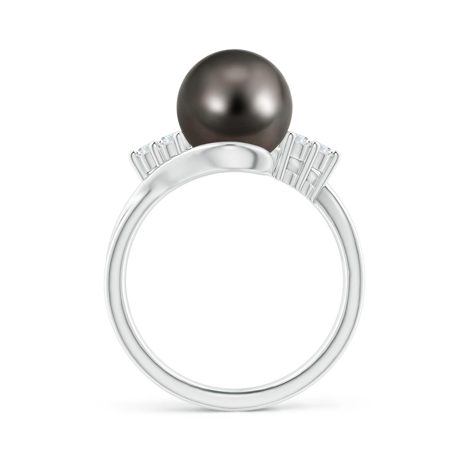9mm AAA Tahitian Pearl Bypass Ring with Diamond Trio in White Gold - side 1