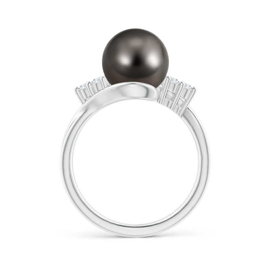 9mm AAA Tahitian Pearl Bypass Ring with Diamond Trio in White Gold side 1