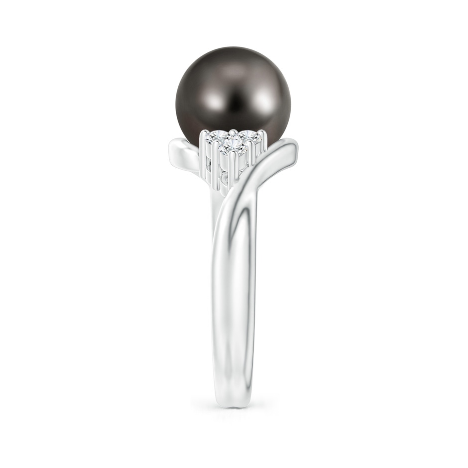 9mm AAA Tahitian Pearl Bypass Ring with Diamond Trio in White Gold side 2