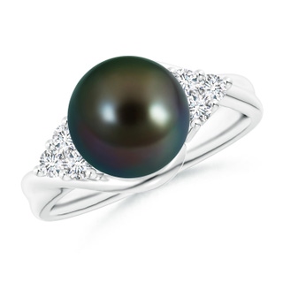 9mm AAAA Tahitian Pearl Bypass Ring with Diamond Trio in P950 Platinum