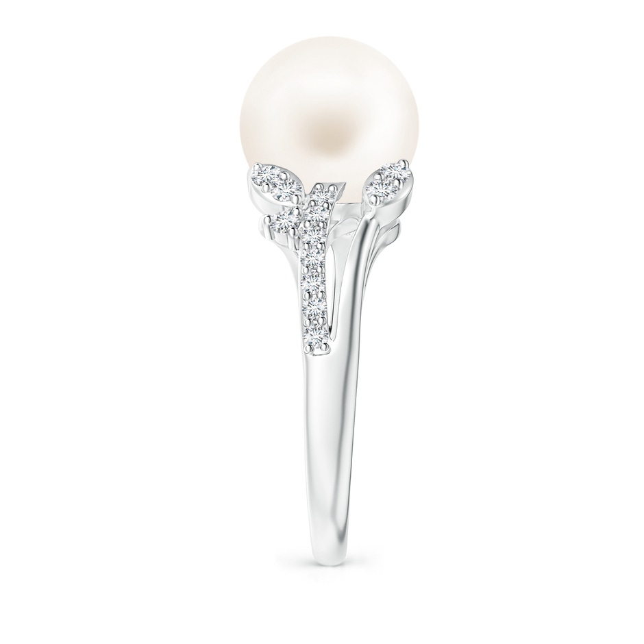 10mm AA Freshwater Pearl and Leaf Ring with Diamonds in White Gold side 2