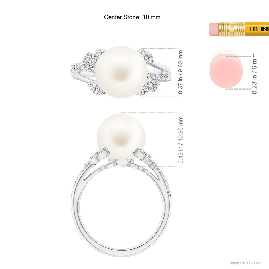 10mm AA Freshwater Pearl and Leaf Ring with Diamonds in White Gold ruler