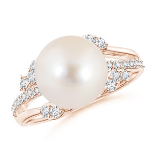 10mm AAAA Freshwater Pearl and Leaf Ring with Diamonds in Rose Gold