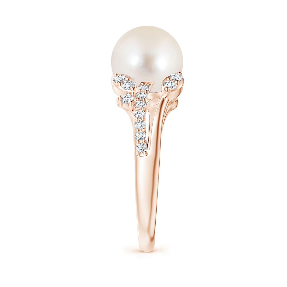 9mm AAAA Freshwater Pearl and Leaf Ring with Diamonds in Rose Gold side 2