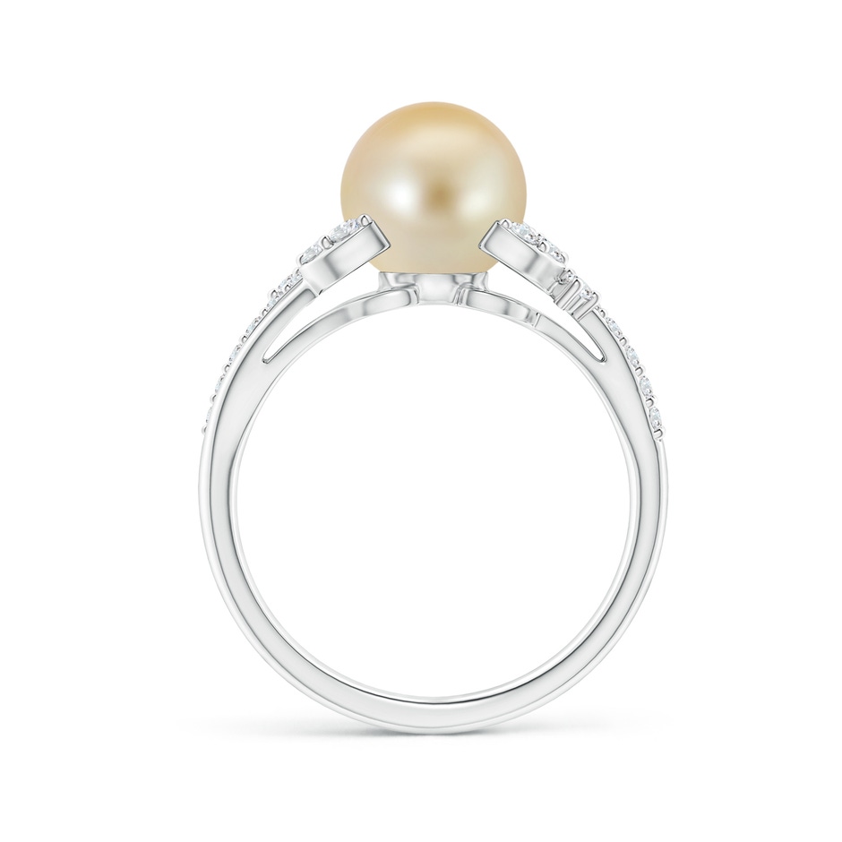 8mm AAA Golden South Sea Pearl and Leaf Ring with Diamonds in White Gold side 1