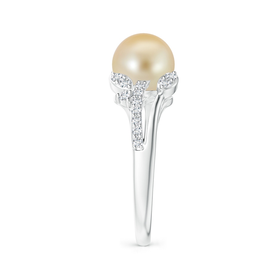 8mm AAA Golden South Sea Pearl and Leaf Ring with Diamonds in White Gold side 2