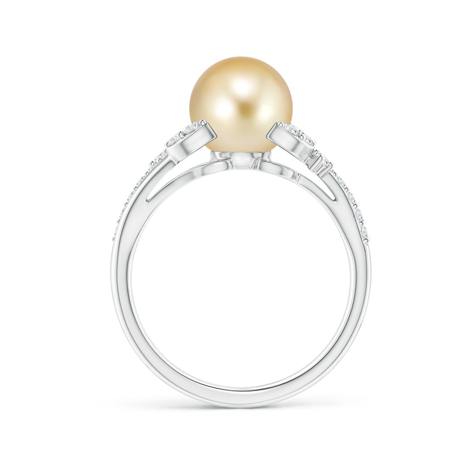 8mm AAAA Golden South Sea Pearl and Leaf Ring with Diamonds in White Gold side 1