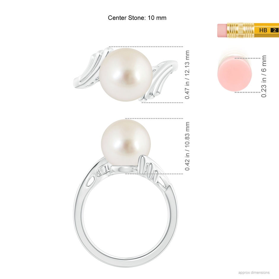 10mm AAAA South Sea Pearl Ring with Wing Motifs in White Gold ruler